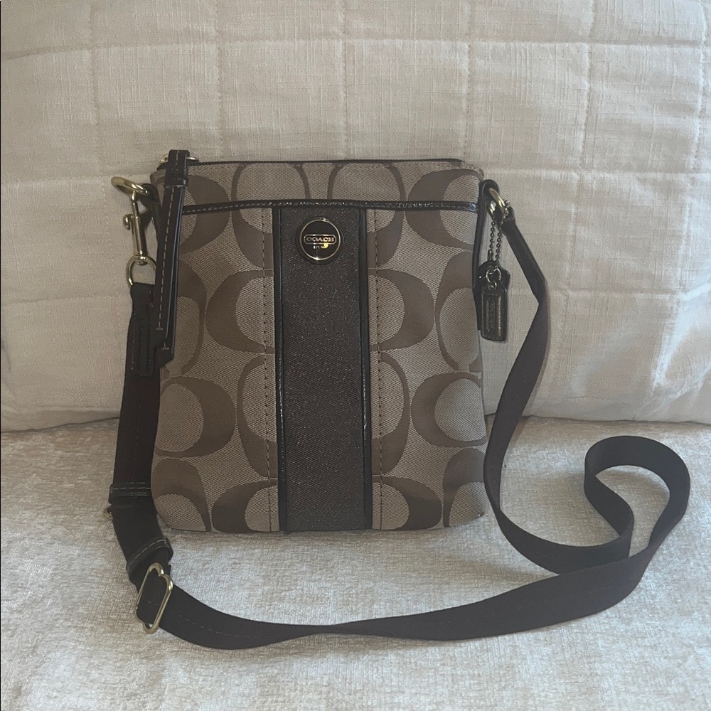 Coach Signature Brown and Tan Shoulder Crossbody Messenger Bag